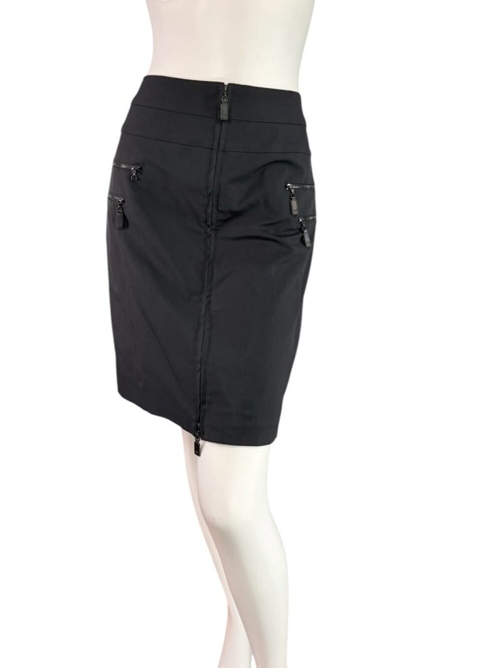 Escada Black Utility Pencil Cargo Skirt Full Front Zipper, Size EU 38, US Medium